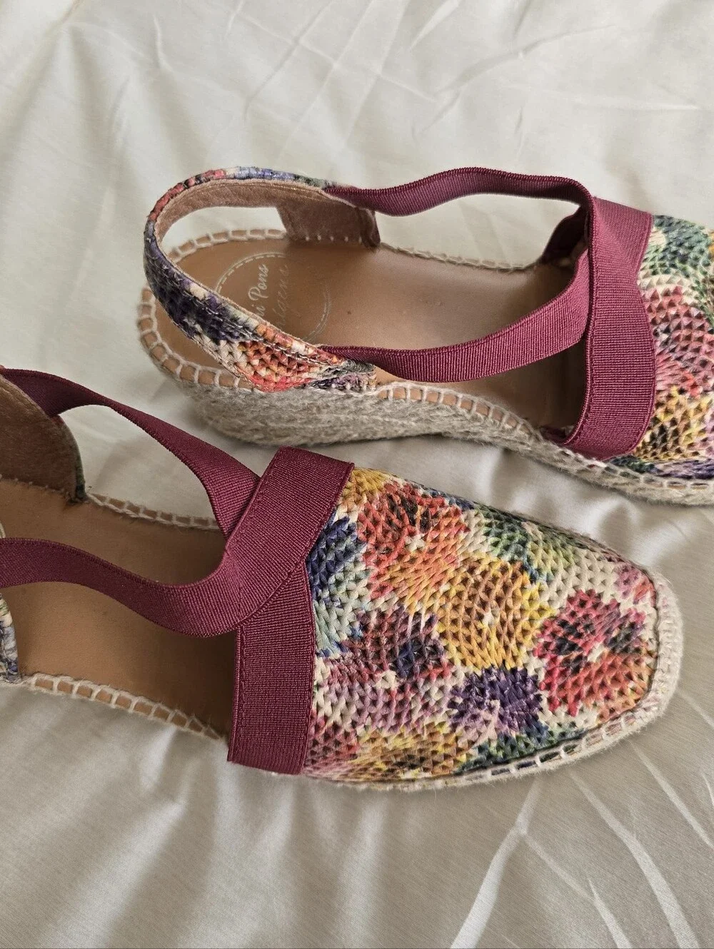 TONI PONS Multicolor Woven Floral Espadrille Wedge Sandals 7.5-8 (EU 38) - EUC